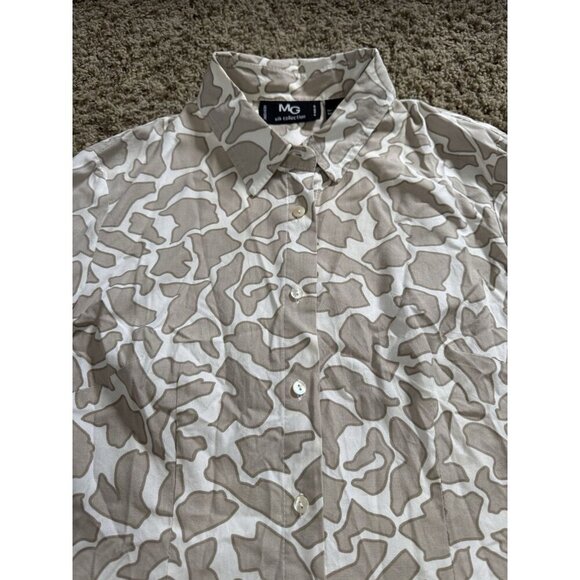 Women 100% Silk Button Shirt Tunic Animal Print Office Casual Quiet Lux LARGE - Picture 6 of 8